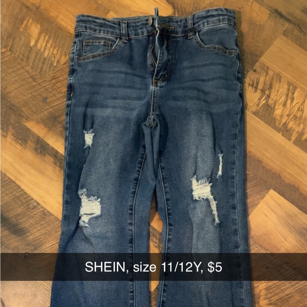 SHEIN Girl’s Dark Blue Ripped Skinny Jeans